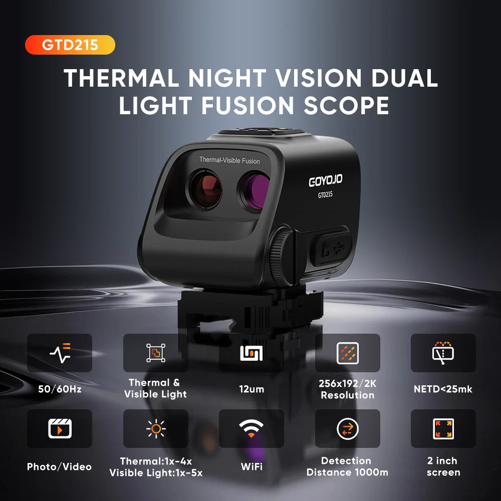 Dual Light Fusion Thermal Night Vision Hunting Monocular Multispectral Thermal Scope 2-inch HD Display Multiple Hot Imaging