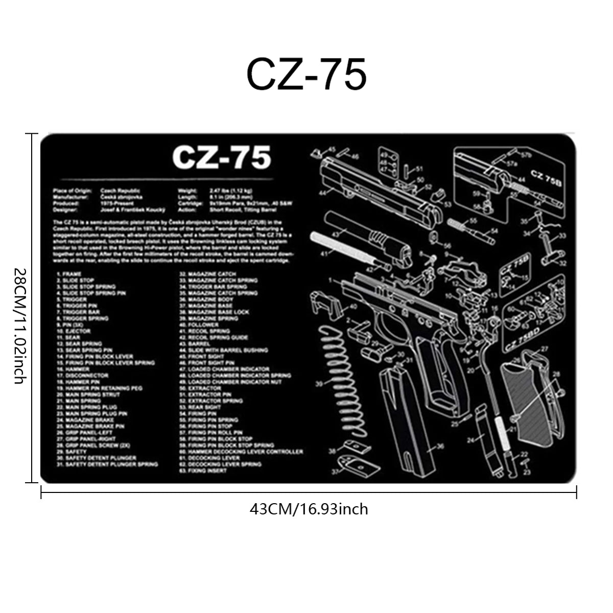 Gun Cleaning Rubber Mat Mouse Pad AR15 AK47 Remington 870 GLK GEN4 GEN 5 CZ-75 Punisher P220 P226 P229 Beret 92 1911 3D