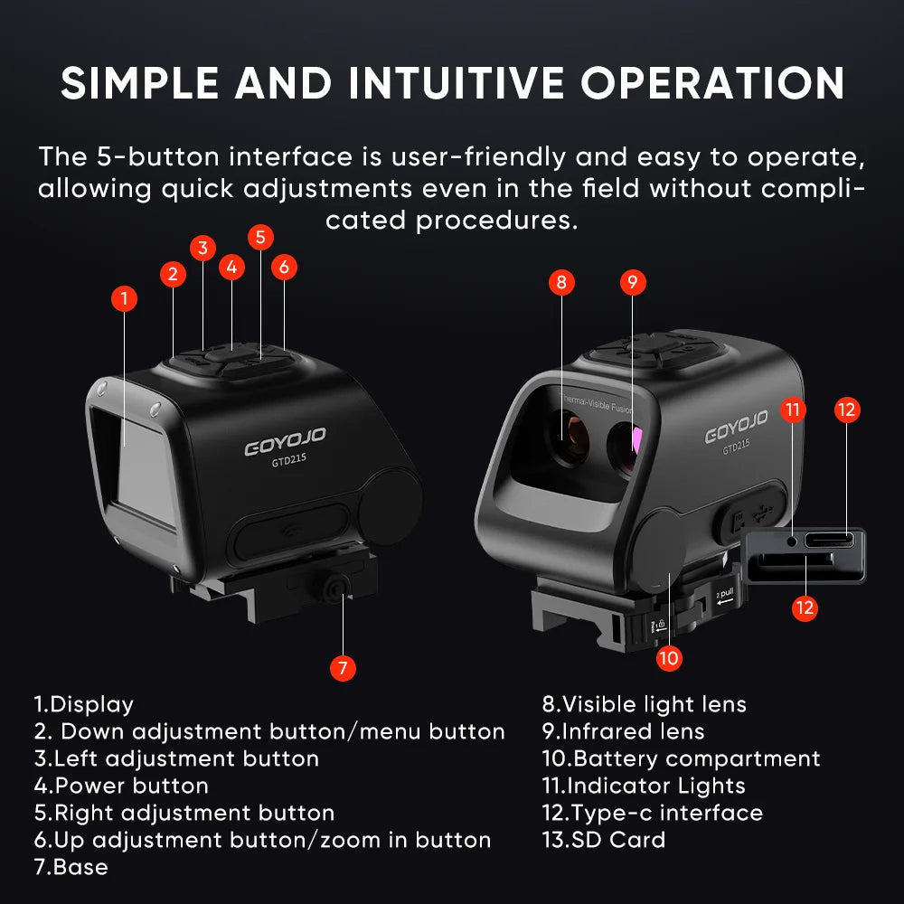 Dual Light Fusion Thermal Night Vision Hunting Monocular Multispectral Thermal Scope 2-inch HD Display Multiple Hot Imaging