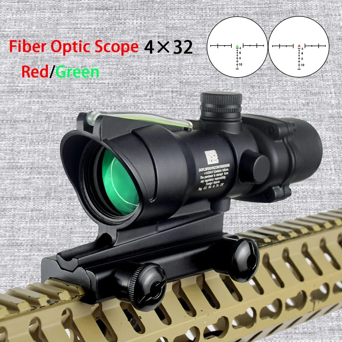 HOT 4X Magnifier 4X32 Real Fiber Optics Red Green Dot Sight Scope With RM Hunting 20mm Optic Scope Killflash Cover Cap