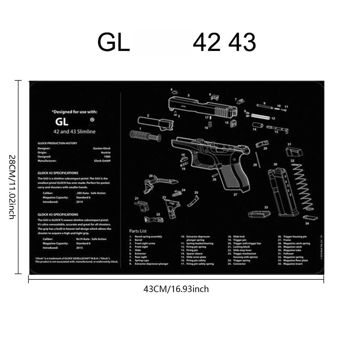 Gun Cleaning Rubber Mat Mouse Pad AR15 AK47 Remington 870 GLK GEN4 GEN 5 CZ-75 Punisher P220 P226 P229 Beret 92 1911 3D