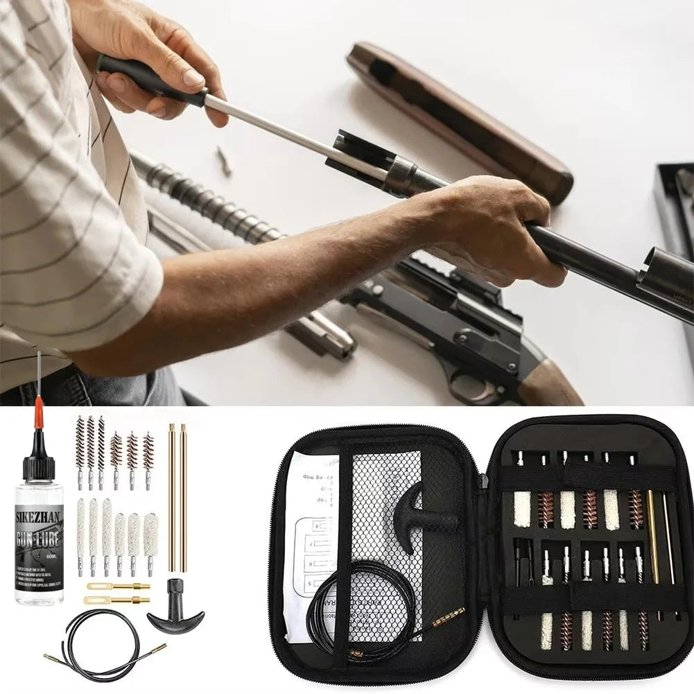 19Pcs Gun Cleaning Kit with 60ml Gun Oil Lubricant for .22 .38 9mm .40 .45 Caliber Handgun Rifle Pistol Maintenance Set
