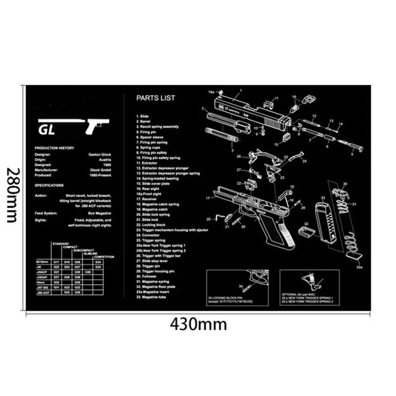 Gun Cleaning Rubber Mat Mouse Pad AR15 AK47 Remington 870 GLK GEN4 GEN 5 CZ-75 Punisher P220 P226 P229 Beret 92 1911 3D