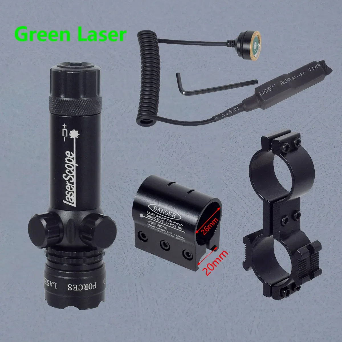 Tactical Rifle Red Dot Laser Green Dot Laser Sight 532nm Scope with Pressure Switch Picatinny and Mounting Hunting Riflescope 20