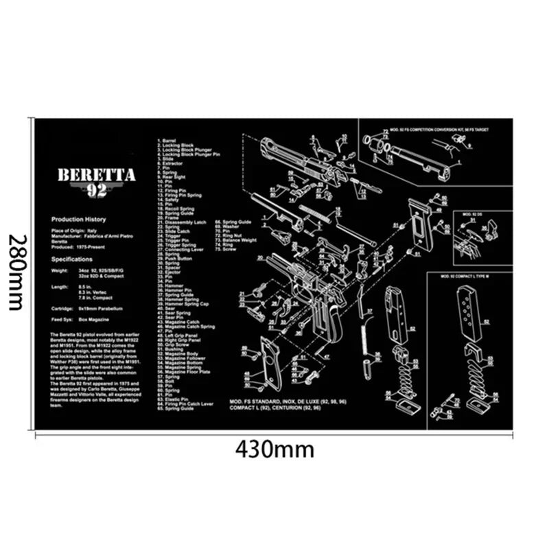 Gun Cleaning Rubber Mat Mouse Pad AR15 AK47 Remington 870 GLK GEN4 GEN 5 CZ-75 Punisher P220 P226 P229 Beret 92 1911 3D