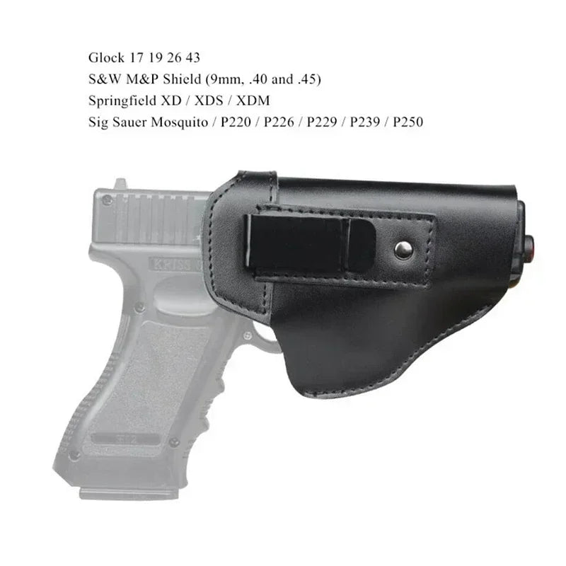 جراب مسدس تكتيكي مخفي للحمل لمسدسات GL 17 19 Beretta M9 M92 1911 Sig P226 USP جراب مسدس عالمي من الجلد