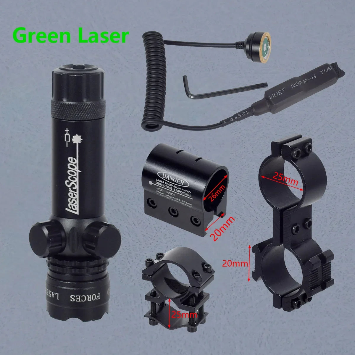 Tactical Rifle Red Dot Laser Green Dot Laser Sight 532nm Scope with Pressure Switch Picatinny and Mounting Hunting Riflescope 20