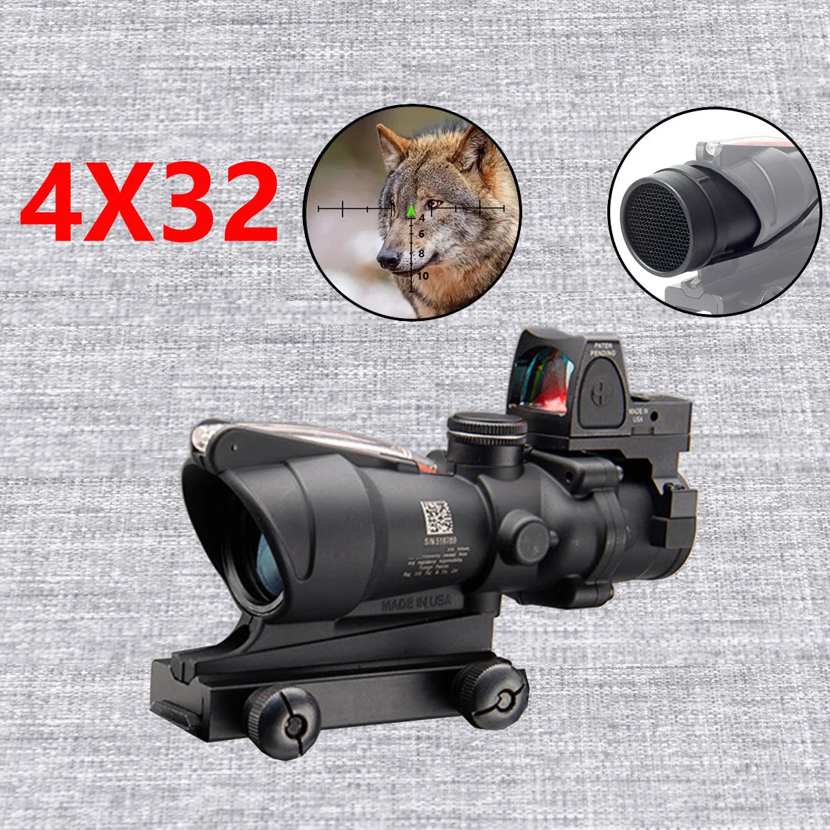 HOT 4X Magnifier 4X32 Real Fiber Optics Red Green Dot Sight Scope With RM Hunting 20mm Optic Scope Killflash Cover Cap