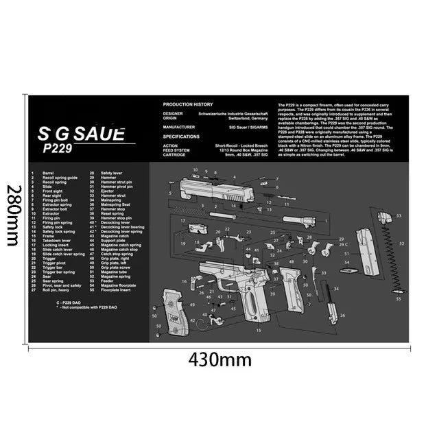 Gun Cleaning Rubber Mat Mouse Pad AR15 AK47 Remington 870 GLK GEN4 GEN 5 CZ-75 Punisher P220 P226 P229 Beret 92 1911 3D