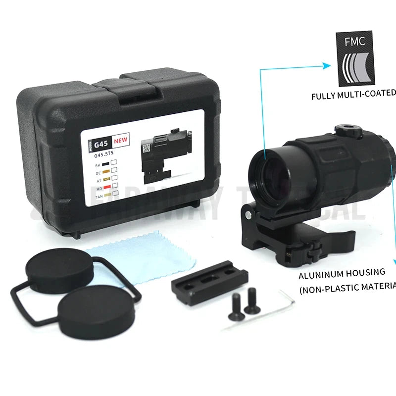 G45 Magnifier Sight 5X with Switch to Side Quick Detach QD Mount for Hunting and Airsoft Rifle with Original Markings
