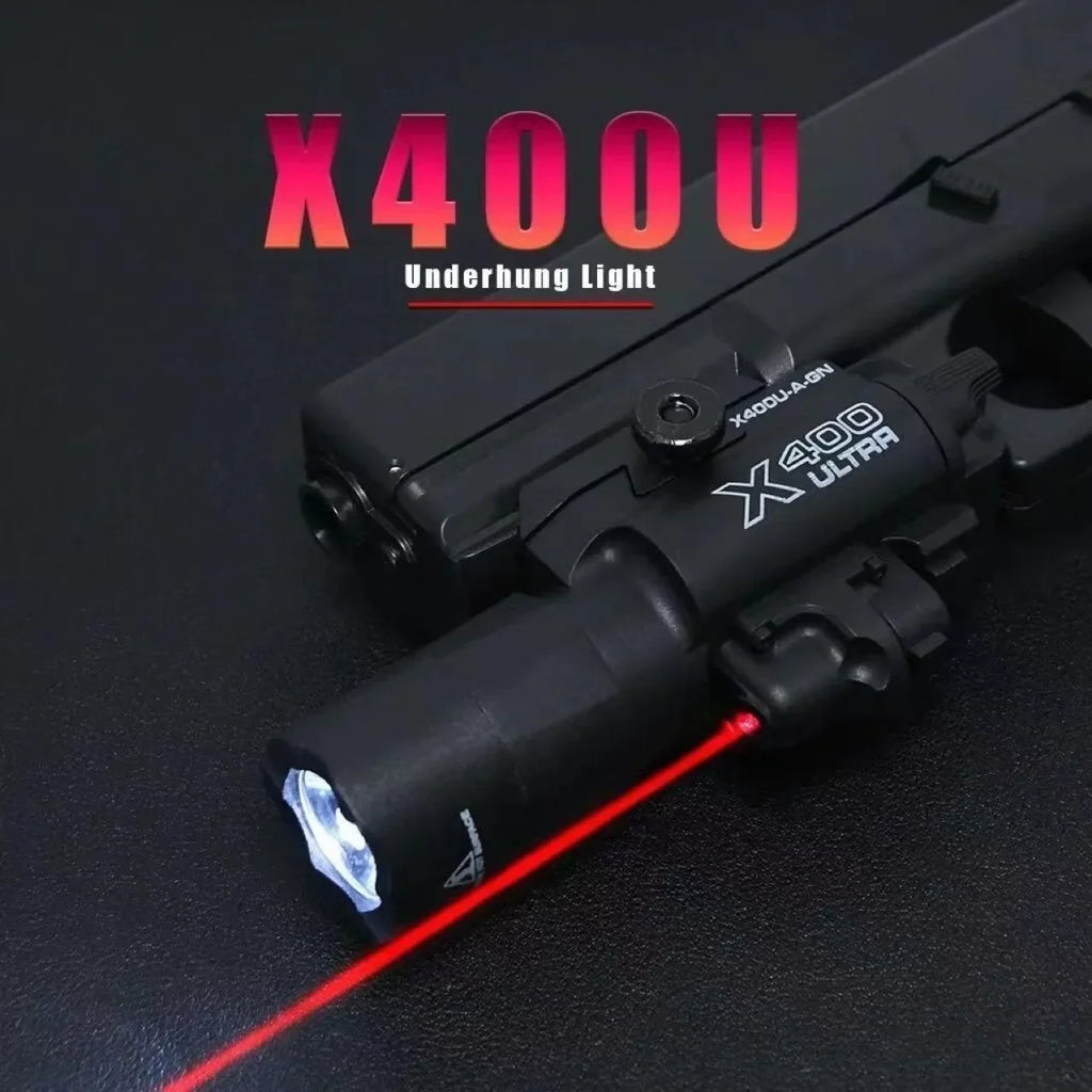 פנס טקטי X400U עם מתאם למסילה: שילוב לייזר ירוק ופנס עוצמתי, מתאים למסילות 20 מ"מ של רובי איירסופט