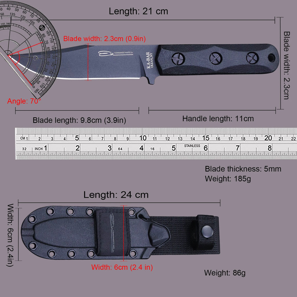 U.S.AKB-EK50 Jungle Hunting Straight Knife + Sheath, Outdoor Camping Survival Knife, Multi-purpose EDC Knife