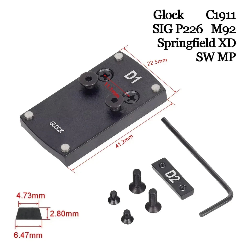 Optics Berett Glock 1911 M&P Pistol Reflex Sight Mount Adapter Plate S&W HK USP SIG P226 Sightmark Burris Micro Red Dot Scope