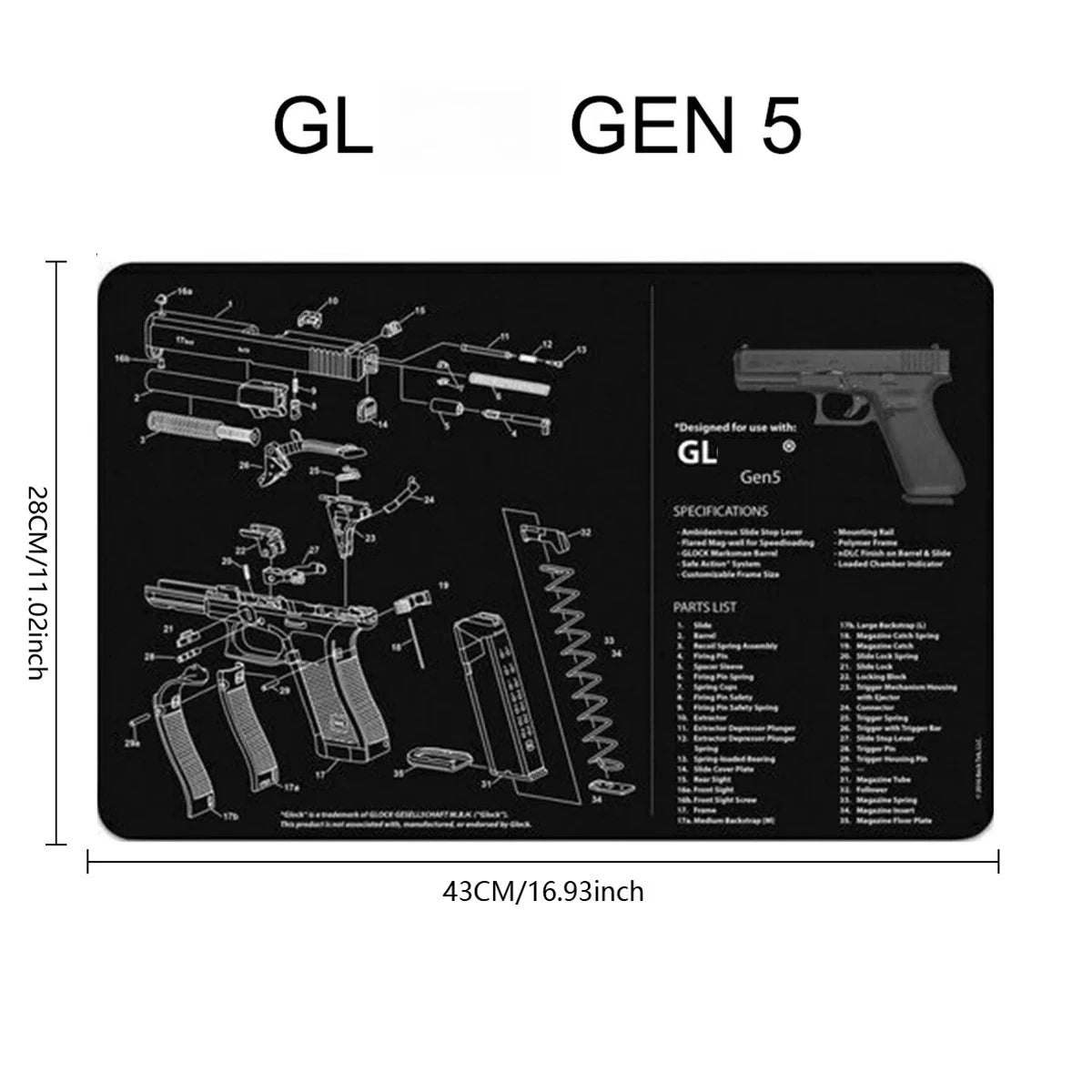 Gun Cleaning Rubber Mat Mouse Pad AR15 AK47 Remington 870 GLK GEN4 GEN 5 CZ-75 Punisher P220 P226 P229 Beret 92 1911 3D