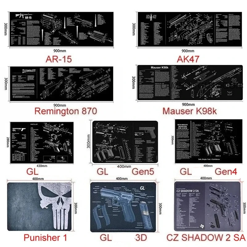 Gun Cleaning Rubber Mat Mouse Pad AR15 AK47 Remington 870 GLK GEN4 GEN 5 CZ-75 Punisher P220 P226 P229 Beret 92 1911 3D