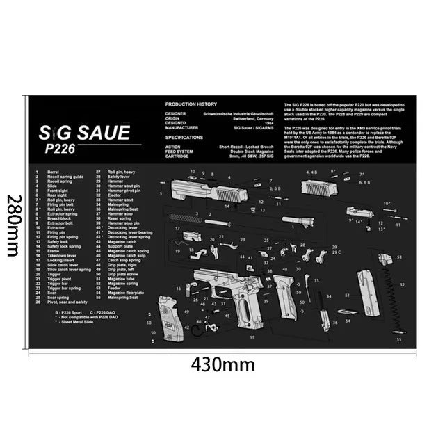 Gun Cleaning Rubber Mat Mouse Pad AR15 AK47 Remington 870 GLK GEN4 GEN 5 CZ-75 Punisher P220 P226 P229 Beret 92 1911 3D