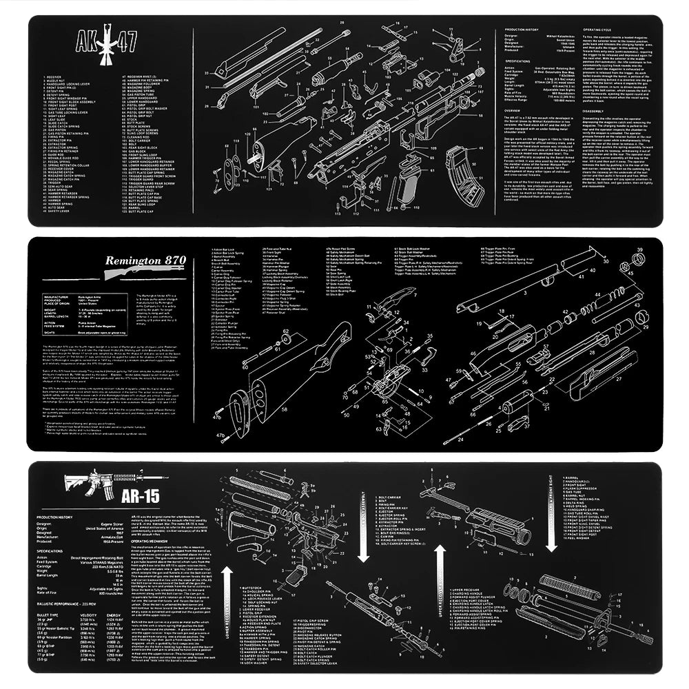Gun Cleaning Rubber Mat Mouse Pad AR15 AK47 Remington 870 GLK GEN4 GEN 5 CZ-75 Punisher P220 P226 P229 Beret 92 1911 3D