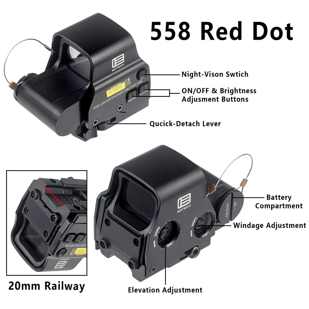 منظار تكبير EOTECH G43 G33 G45 3X 5X منظار تصويب نقطة حمراء مجسمة EOTECH 558 على سكة 20 ملم لبنادق الصيد الهوائية
