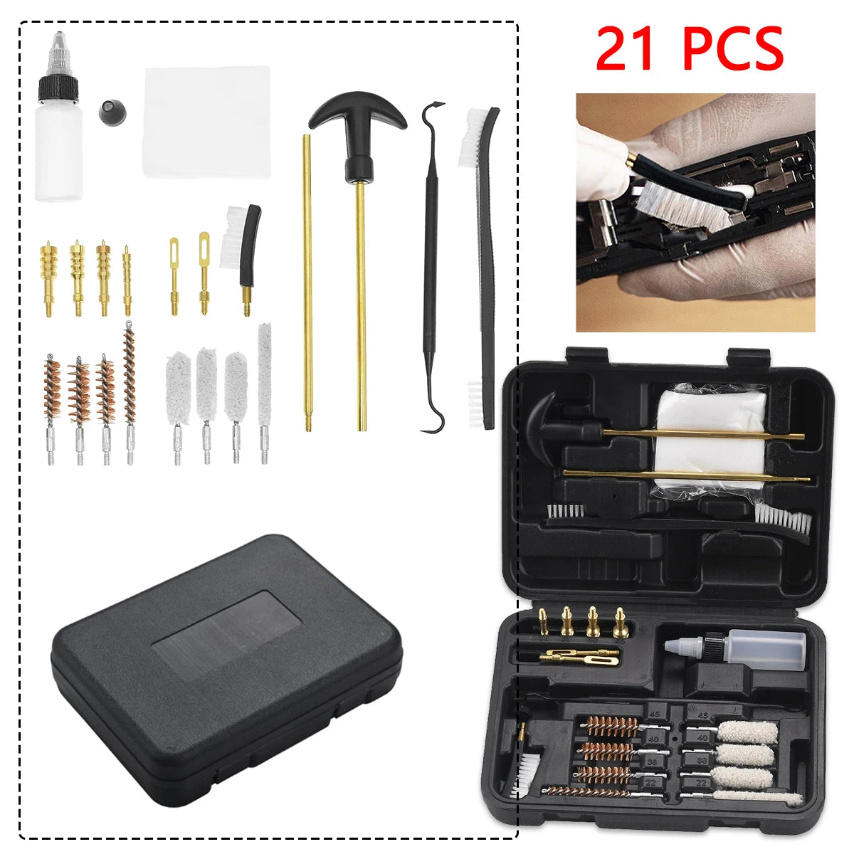 Universal Cleaning Kit Barrel Brush Tool Patches Cotton 9mm Swabs Mat Set Rod G17 G19 M16 Ar 15 Aк 74 Barrel Cleaning Tool