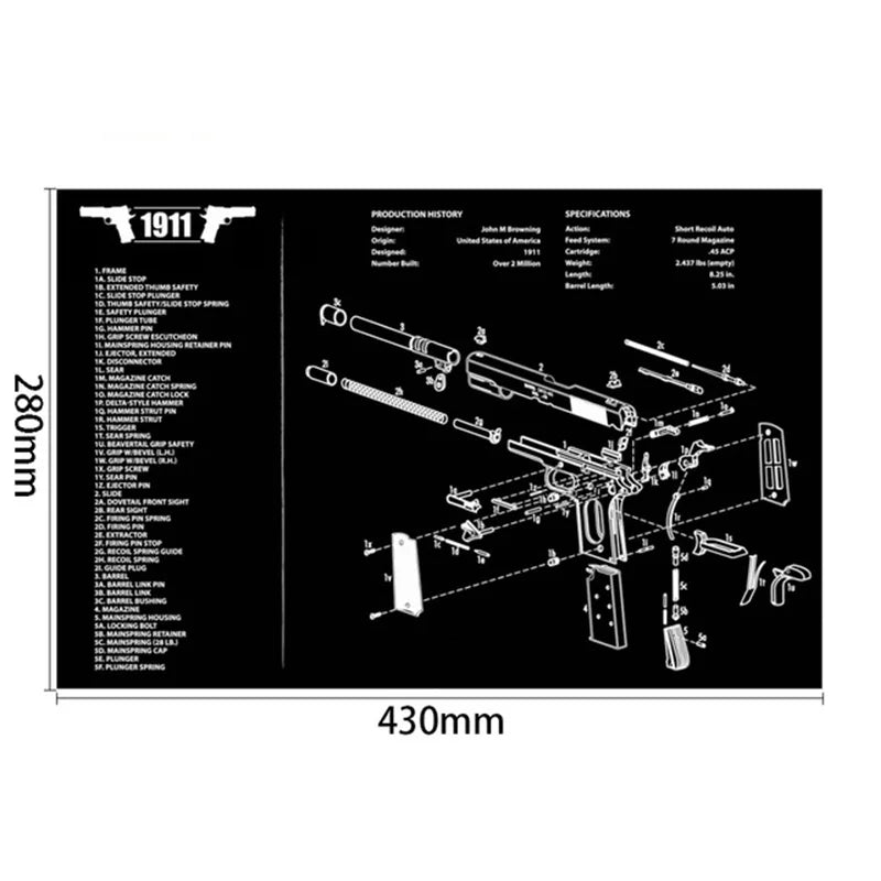 Gun Cleaning Rubber Mat Mouse Pad AR15 AK47 Remington 870 GLK GEN4 GEN 5 CZ-75 Punisher P220 P226 P229 Beret 92 1911 3D