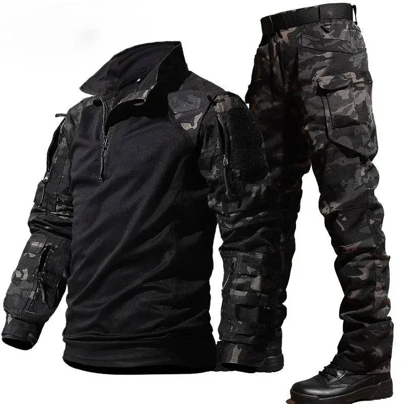 Tactical Sets Men Clothing Multi-Pocket Combat Shirts +Cargo Pant Suits Camo Wear-resisting Windproof Hunting Trainning Set