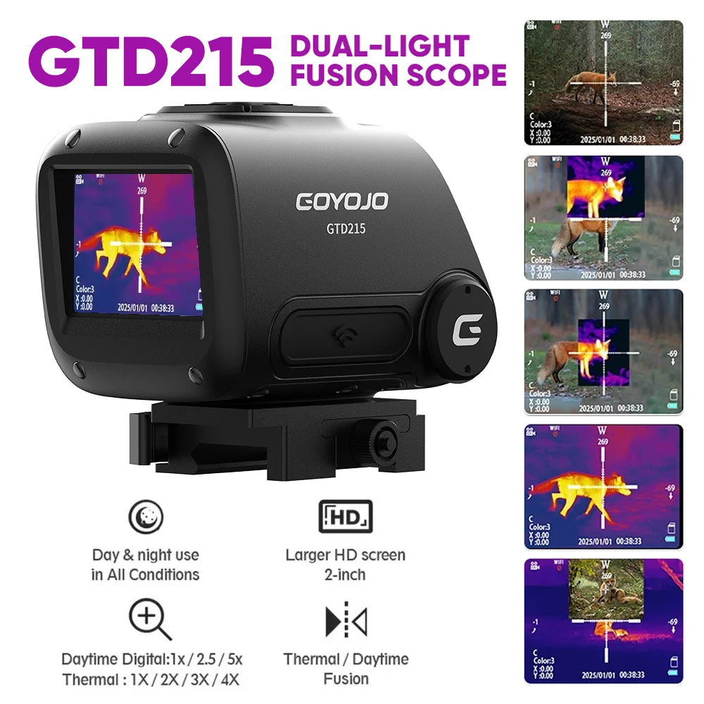 Dual Light Fusion Thermal Night Vision Hunting Monocular Multispectral Thermal Scope 2-inch HD Display Multiple Hot Imaging