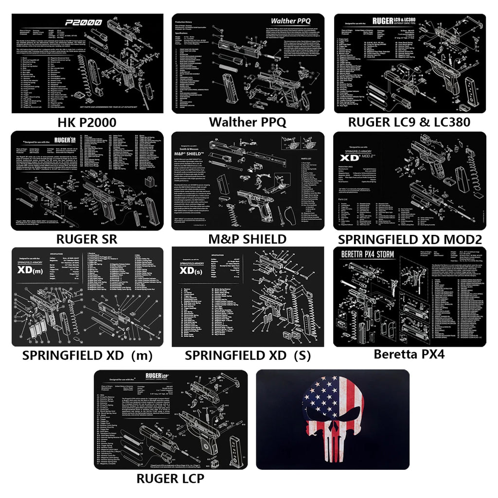 Gun Cleaning Rubber Mat Mouse Pad AR15 AK47 Remington 870 GLK GEN4 GEN 5 CZ-75 Punisher P220 P226 P229 Beret 92 1911 3D