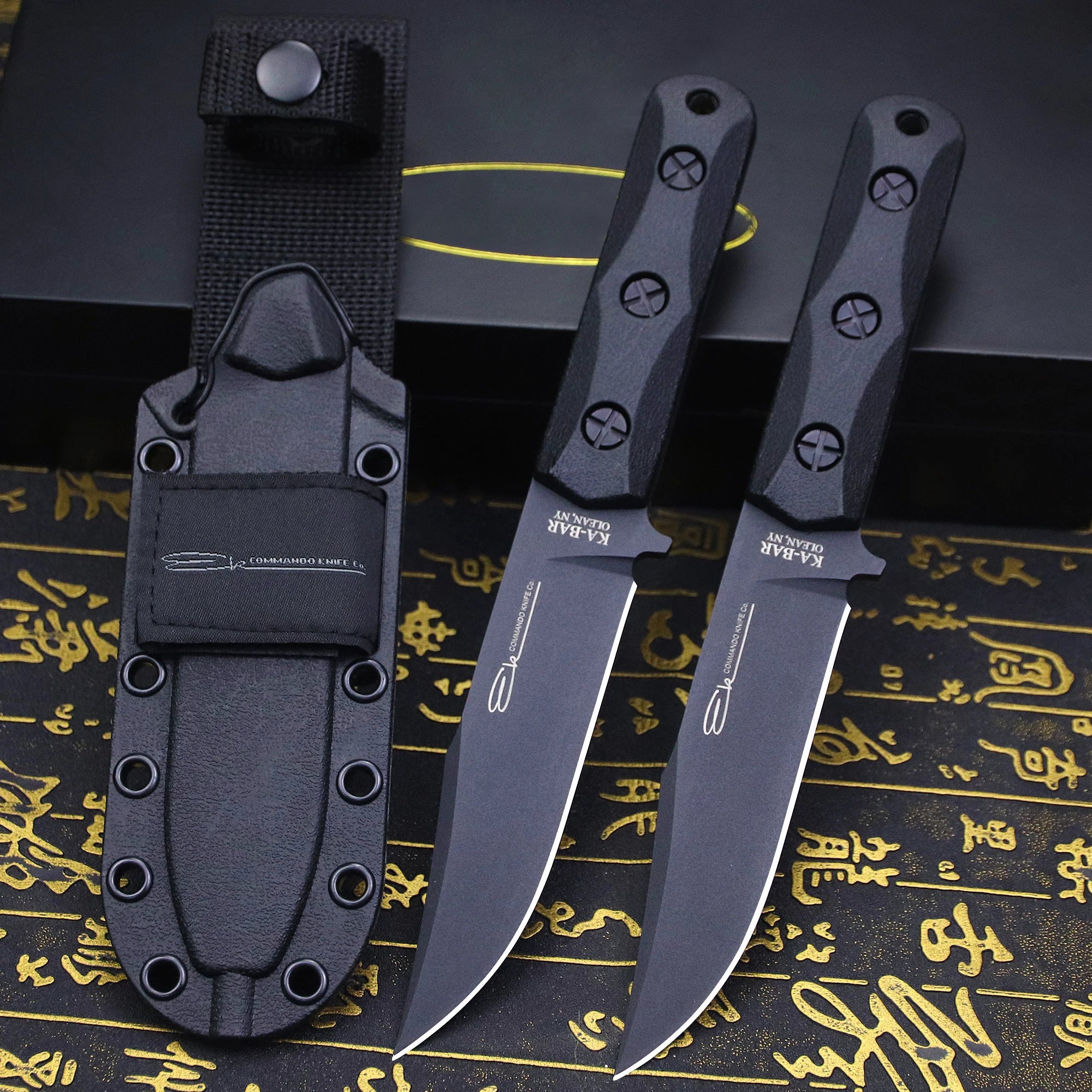 U.S.AKB-EK50 Jungle Hunting Straight Knife + Sheath, Outdoor Camping Survival Knife, Multi-purpose EDC Knife