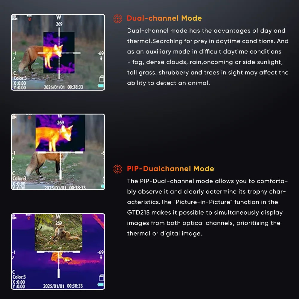 Dual Light Fusion Thermal Night Vision Hunting Monocular Multispectral Thermal Scope 2-inch HD Display Multiple Hot Imaging
