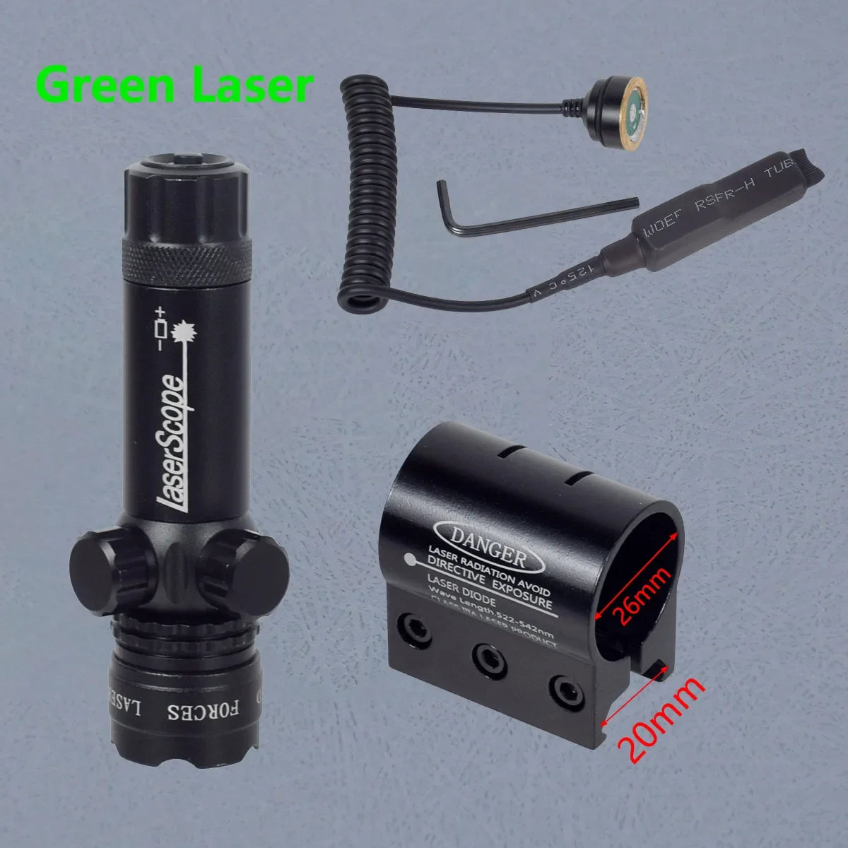 Tactical Rifle Red Dot Laser Green Dot Laser Sight 532nm Scope with Pressure Switch Picatinny and Mounting Hunting Riflescope 20