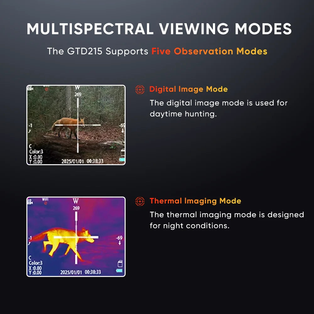 Dual Light Fusion Thermal Night Vision Hunting Monocular Multispectral Thermal Scope 2-inch HD Display Multiple Hot Imaging