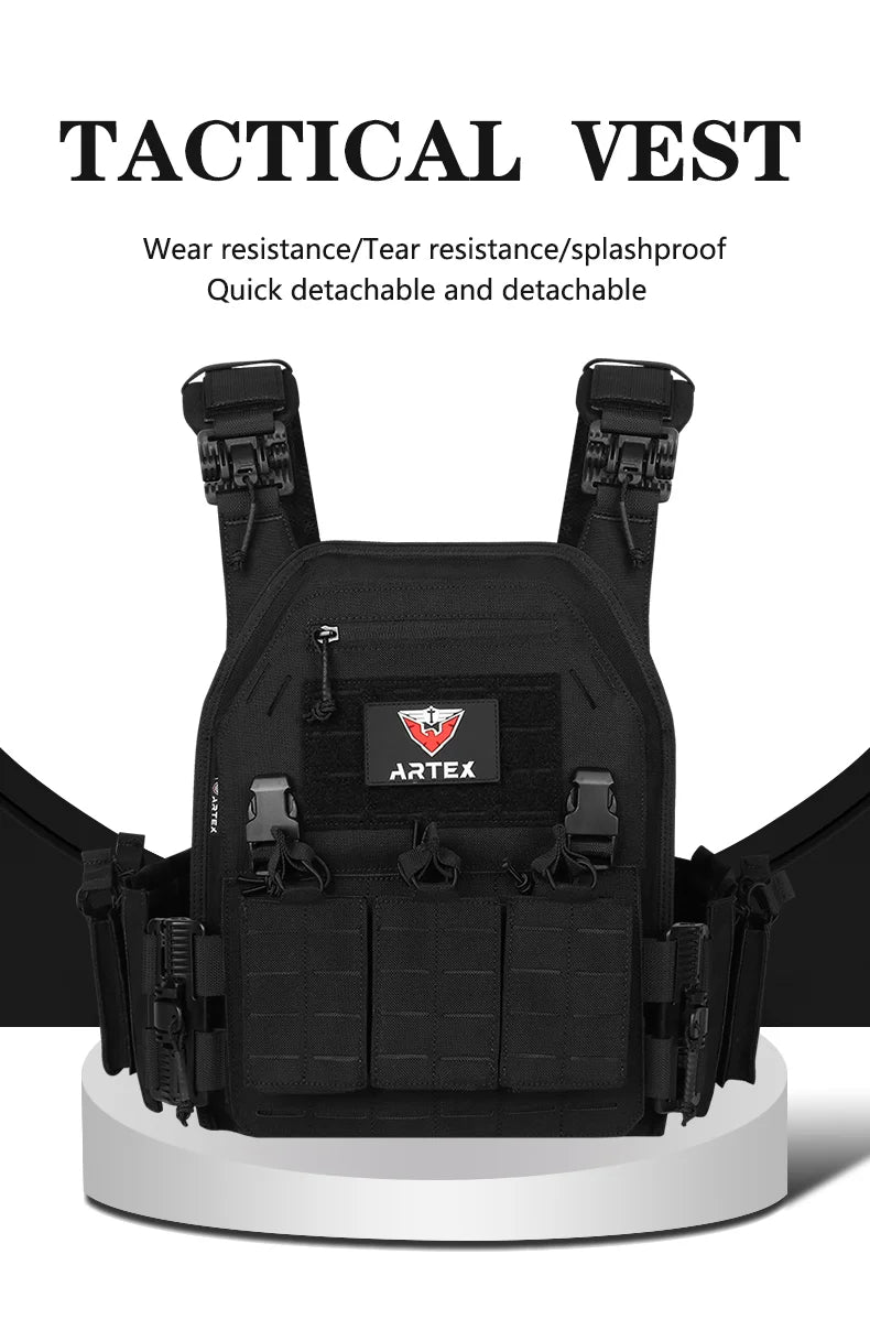 سترة قتالية جديدة من Artex طراز 6094 سريعة الفك، خفيفة الوزن، بقطع ليزر، سترة تكتيكية سوداء لحمل معدات قتالية تكتيكية للايرسوفت