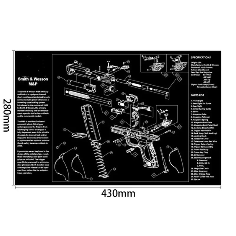 Gun Cleaning Rubber Mat Mouse Pad AR15 AK47 Remington 870 GLK GEN4 GEN 5 CZ-75 Punisher P220 P226 P229 Beret 92 1911 3D