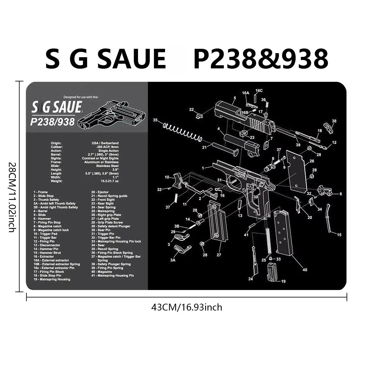 Gun Cleaning Rubber Mat Mouse Pad AR15 AK47 Remington 870 GLK GEN4 GEN 5 CZ-75 Punisher P220 P226 P229 Beret 92 1911 3D